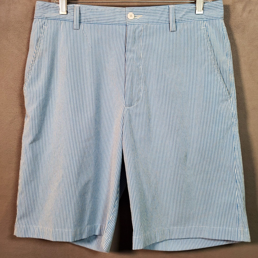 FootJoy Golf Shorts Mens 32 Blue White Seersucker Striped Preppy Coastal Classic